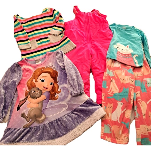 Carter's Other - Lot of 5 Girls 3T Carter's Winter Clothing‎ Snow Bibbs Sweater Dress Pjs +